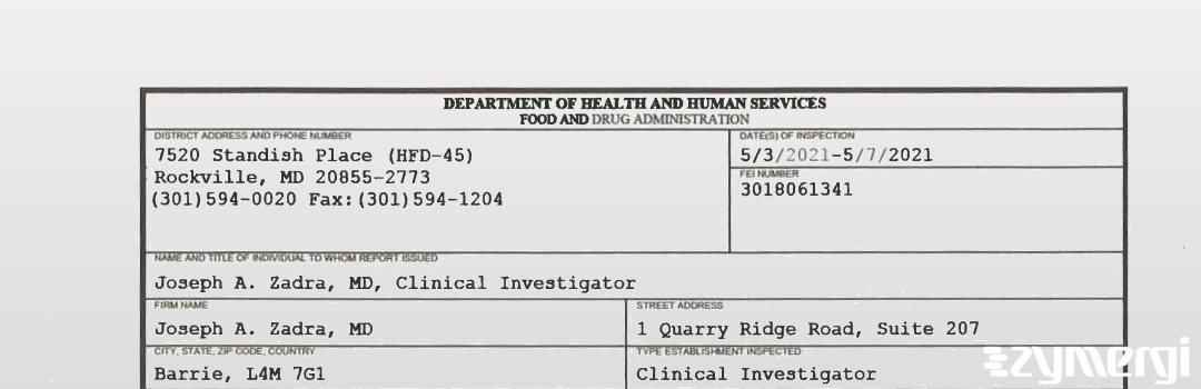 FDANews 483 Joseph A. Zadra, MD May 7 2021 top