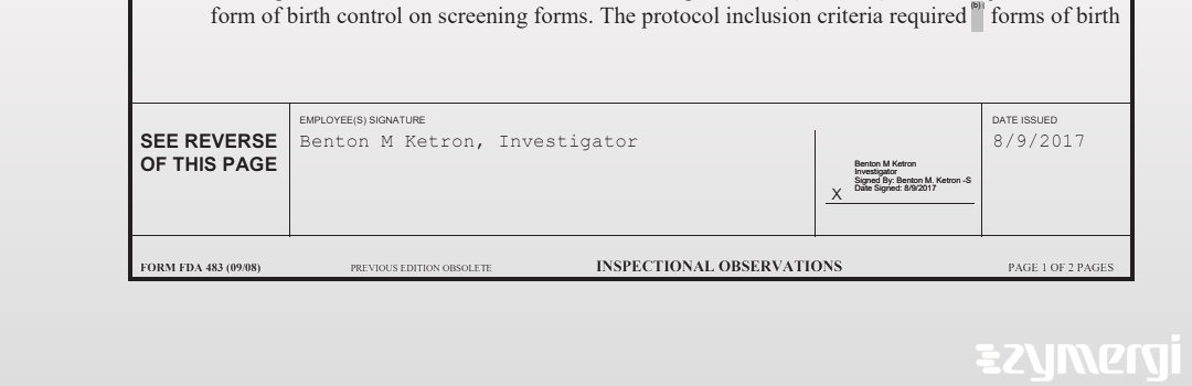 Benton M. Ketron FDA Investigator 