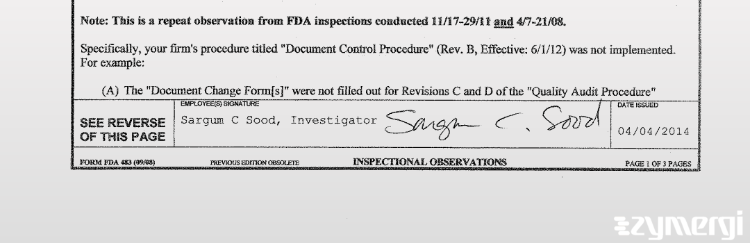 Sargum C. Sood FDA Investigator 