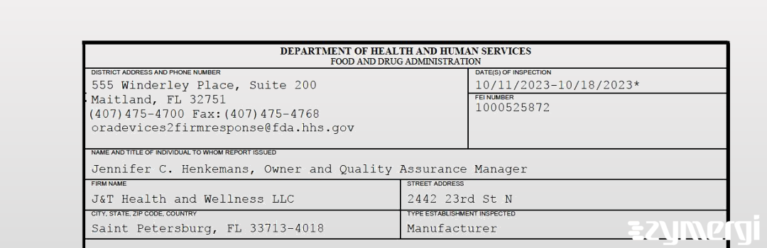 FDANews 483 J&T Health and Wellness LLC Oct 18 2023 top