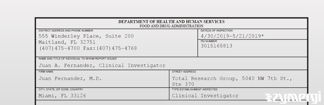 FDANews 483 Juan Fernandez, M.D. May 21 2019 top