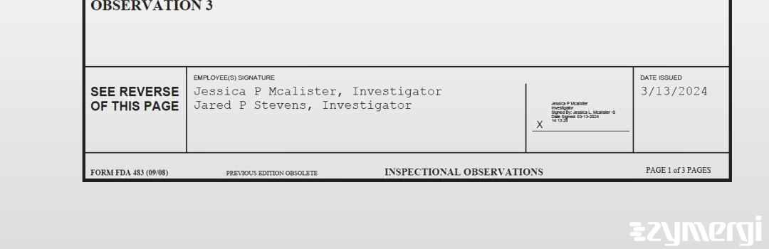 Jessica P. McAlister FDA Investigator Jared P. Stevens FDA Investigator 