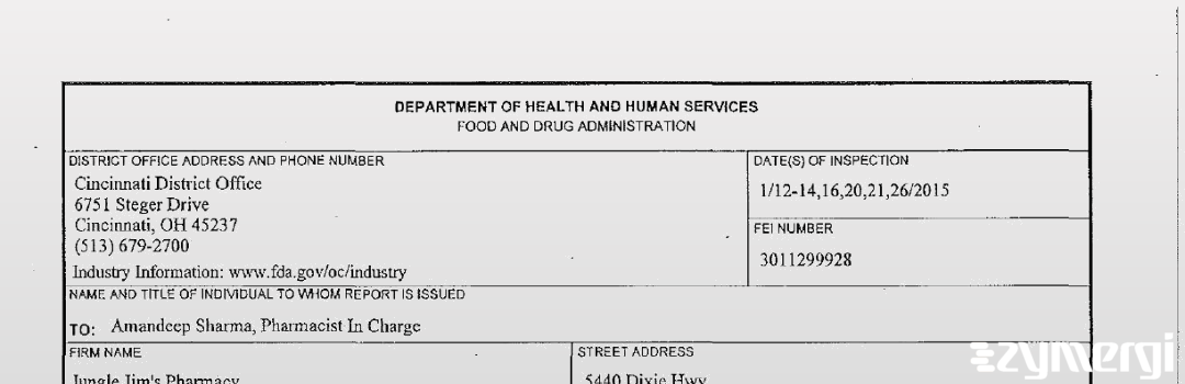FDANews 483 Jungle Jim's Pharmacy Jan 26 2015 top