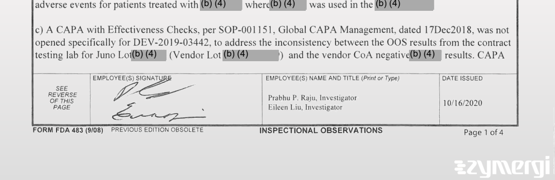Prabhu P. Raju FDA Investigator Eileen A. Liu FDA Investigator David E. Bailey FDA Investigator Nirjal Bhattarai FDA Investigator Kimberly L. Schultz FDA Investigator Rabia Ballica FDA Investigator