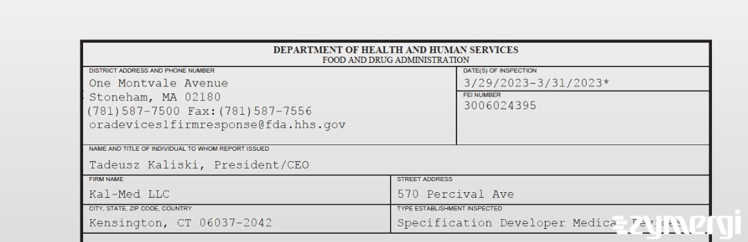 FDANews 483 Kal-Med LLC Mar 31 2023 top