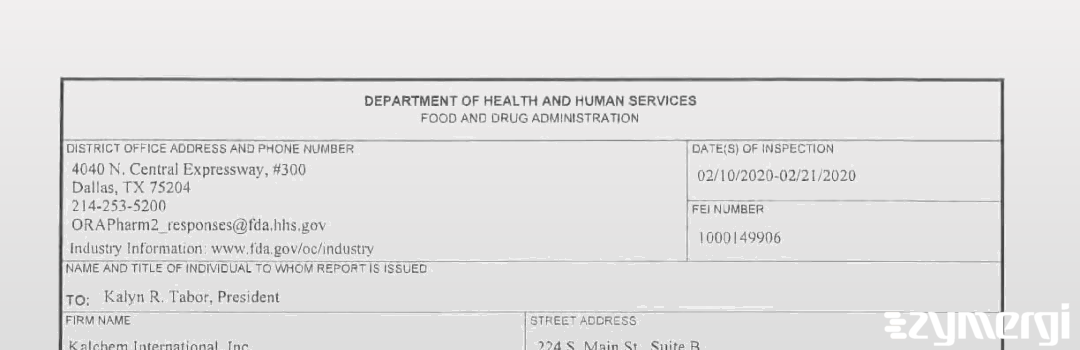 FDANews 483 Kalchem International, Inc. Feb 21 2020 top