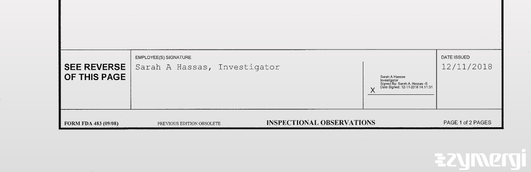 Sarah A. Hassas FDA Investigator