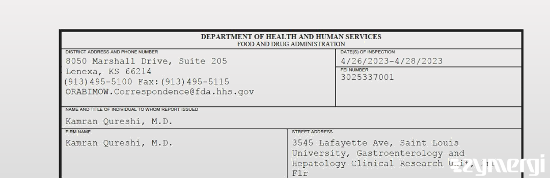 FDANews 483 Kamran Qureshi, M.D. Apr 28 2023 top