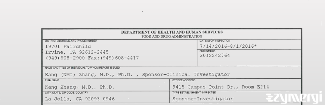 FDANews 483 Kang Zhang, M.D., Ph.D. Aug 1 2016 top