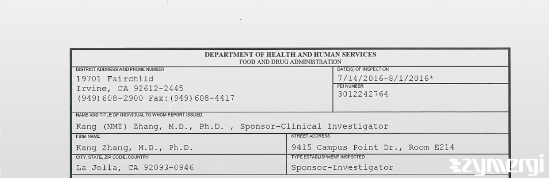 FDANews 483 Kang Zhang, M.D., Ph.D. Aug 1 2016 top