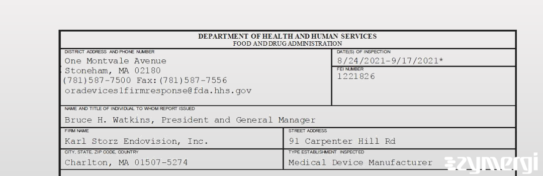 FDANews 483 Karl Storz Endovision, Inc. Sep 17 2021 top