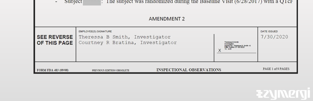 Theressa B. Smith FDA Investigator Courtney R. Bratina FDA Investigator 