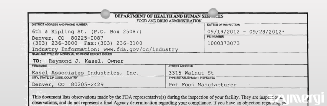 FDANews 483 Kasel Associates Industries, Inc. Sep 28 2012 top