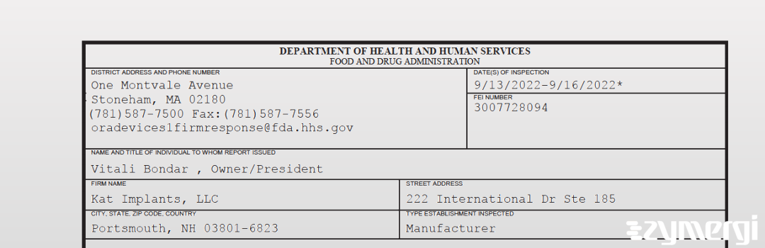 FDANews 483 Kat Implants, LLC Sep 16 2022 top