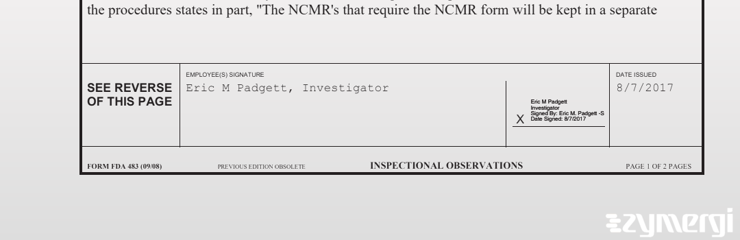 Eric M. Padgett FDA Investigator 