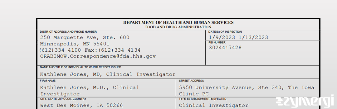 FDANews 483 Kathleen Jones, M.D., Clinical Investigator Jan 13 2023 top