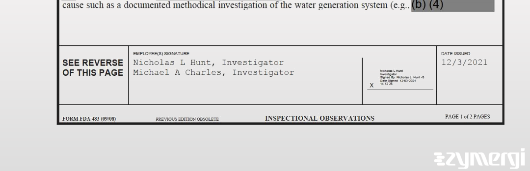 Nicholas L. Hunt FDA Investigator Michael A. Charles FDA Investigator 