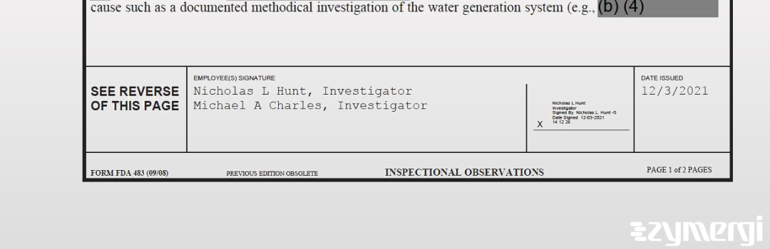Nicholas L. Hunt FDA Investigator Michael A. Charles FDA Investigator