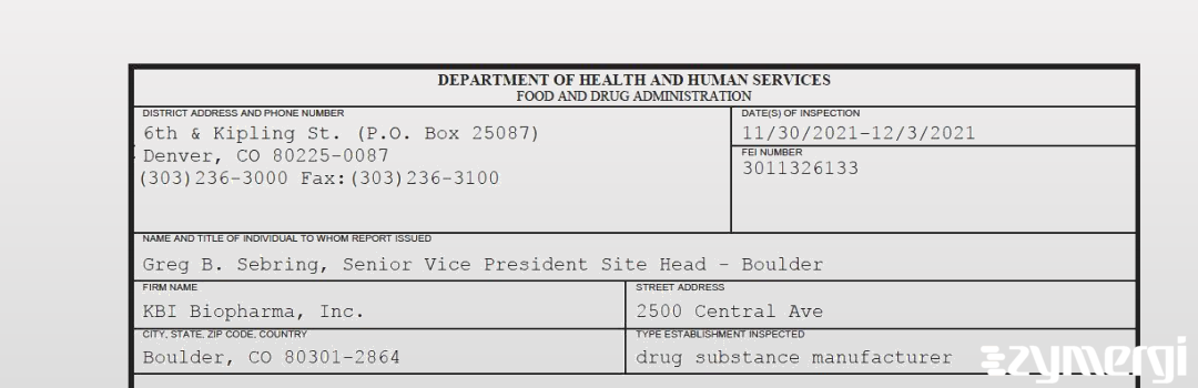 FDANews 483 KBI Biopharma, Inc. Dec 3 2021 top