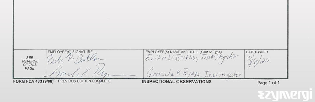 Erika V. Butler FDA Investigator Genoula K. Ryan FDA Investigator 