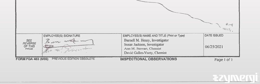 Burnell M. Henry FDA Investigator Susan M. Jackson FDA Investigator Ann M. Stewart FDA Investigator 