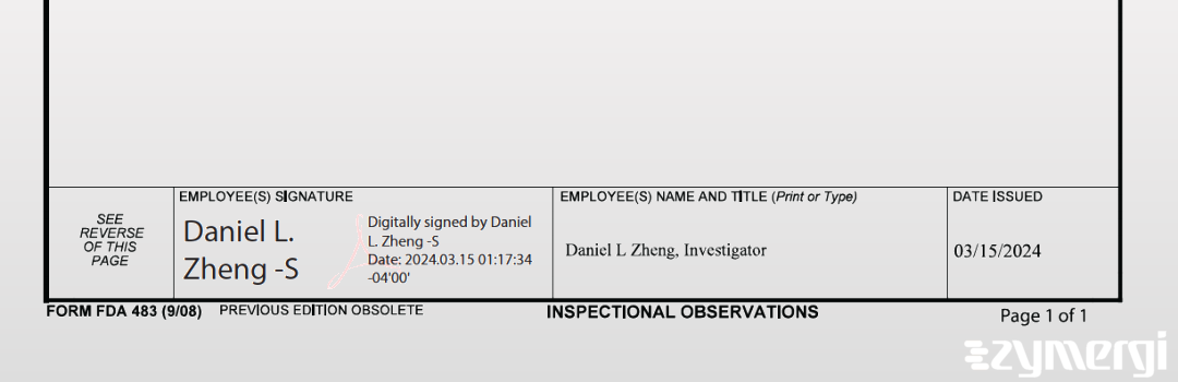 Daniel L. Zheng FDA Investigator