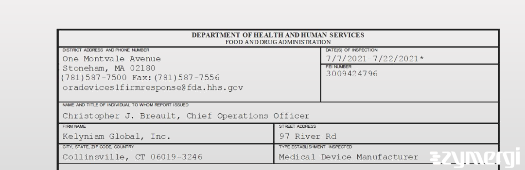 FDANews 483 Kelyniam Global, Inc. Jul 22 2021 top