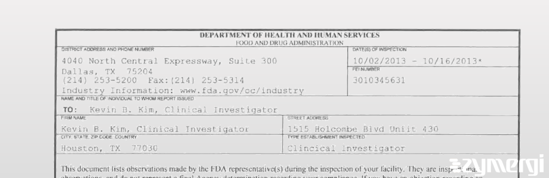 FDANews 483 Kevin B. Kim, Clinical Investigator Oct 16 2013 top