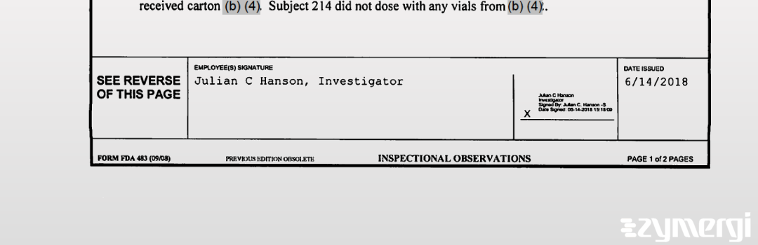Julian C. Hanson FDA Investigator