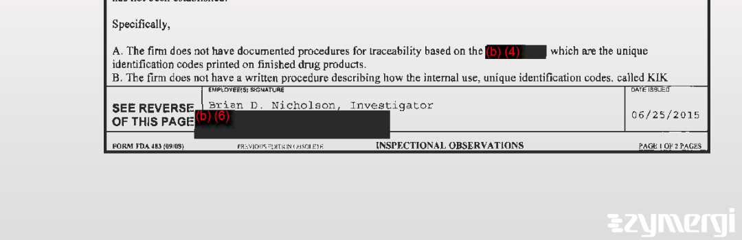 Brian D. Nicholson FDA Investigator 