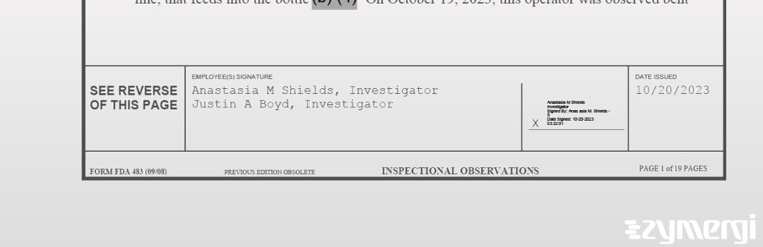 Anastasia M. Shields FDA Investigator Justin A. Boyd FDA Investigator
