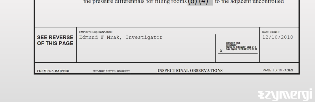 Edmund F. Mrak FDA Investigator