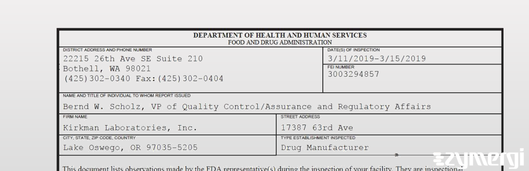 FDANews 483 K & D Laboratories, Inc. dba Purity Laboratories, Inc. Mar 15 2019 top