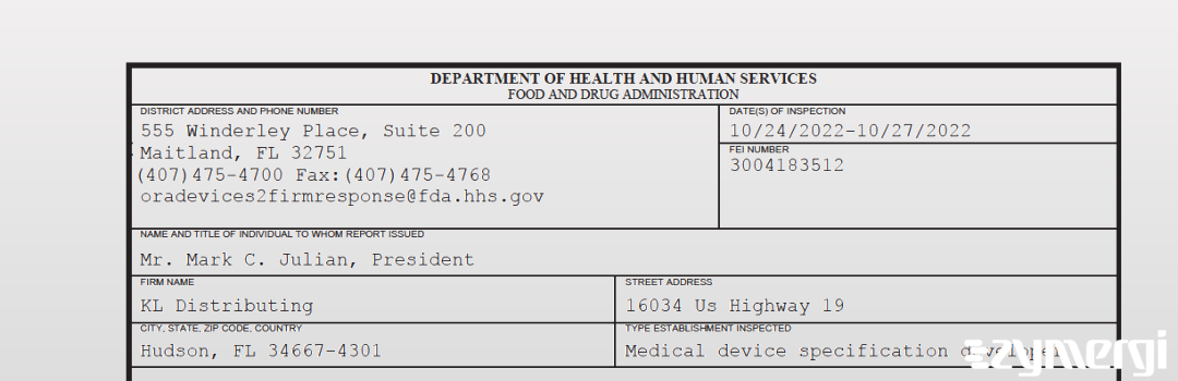 FDANews 483 KL Distributing Oct 27 2022 top