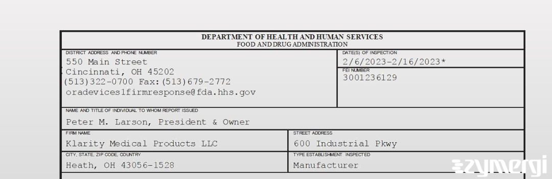 FDANews 483 Klarity Medical Products LLC Feb 16 2023 top