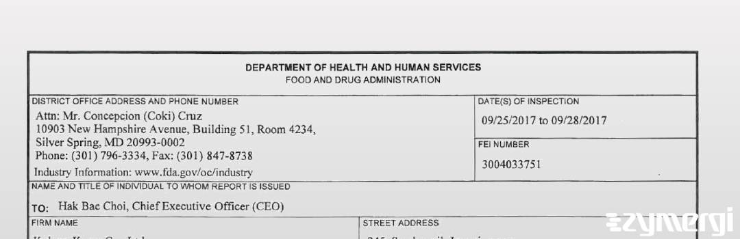 FDANews 483 Kolmar Korea Co. Ltd. Sep 28 2017 top