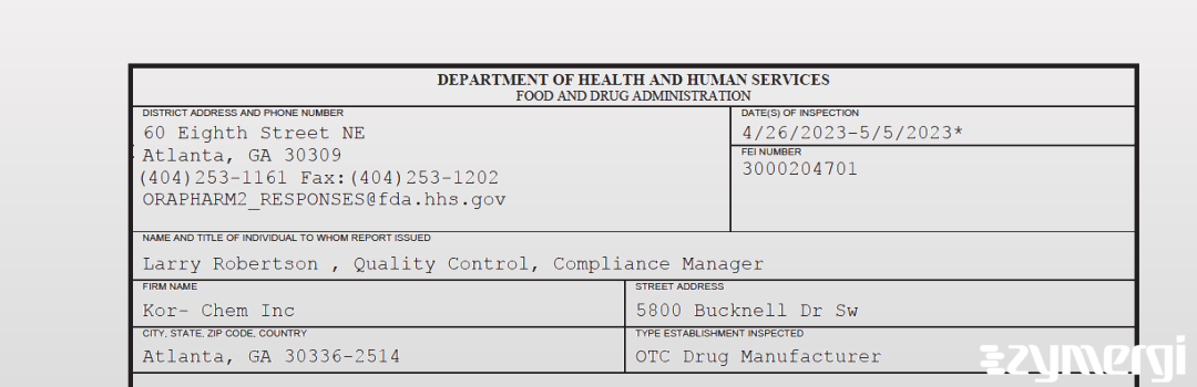 FDANews 483 Kor- Chem Inc May 5 2023 top