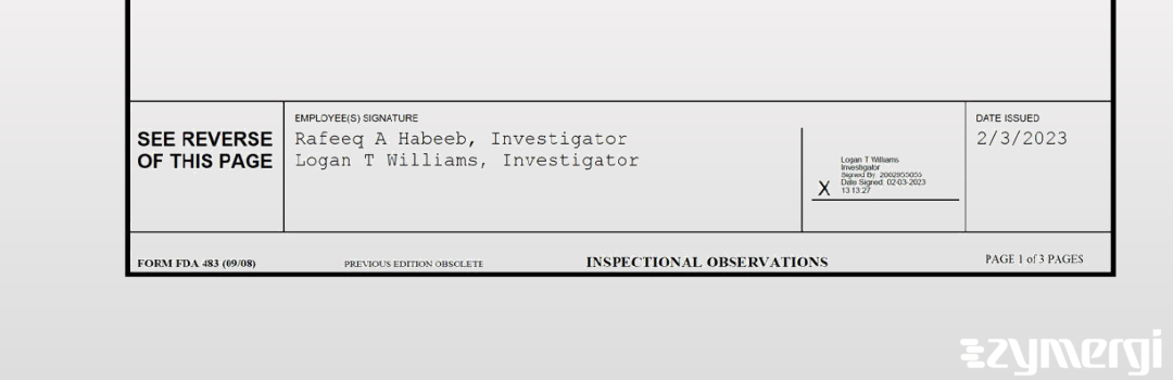 Logan T. Williams FDA Investigator Rafeeq A. Habeeb FDA Investigator 