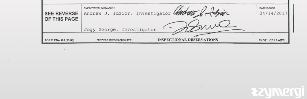 Jogy George FDA Investigator Andrew J. Idzior FDA Investigator