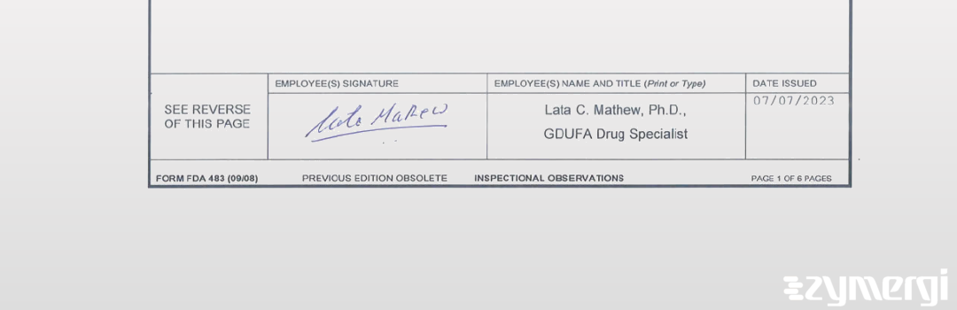 Lata C. Mathew FDA Investigator 