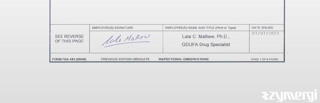 Lata C. Mathew FDA Investigator