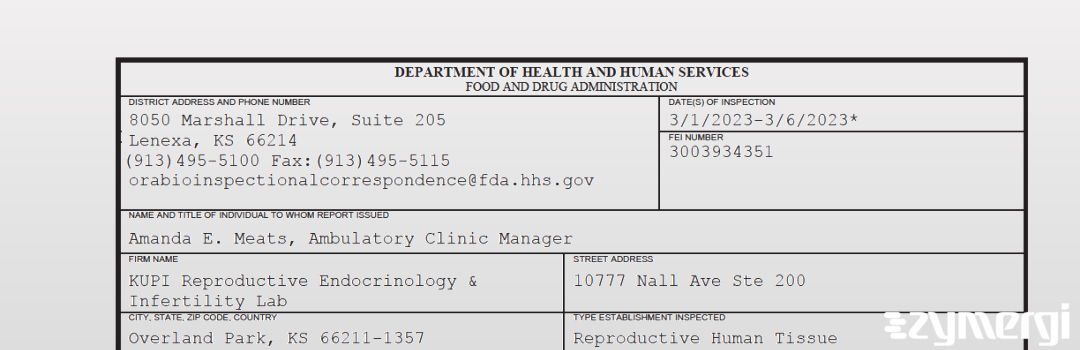 FDANews 483 KUPI Reproductive Endocrinology & Infertility Lab Mar 6 2023 top