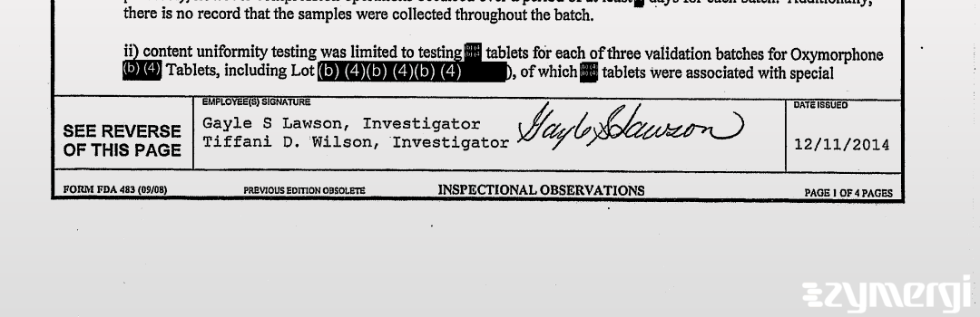 Gayle S. Lawson FDA Investigator Tiffani D. Wilson FDA Investigator