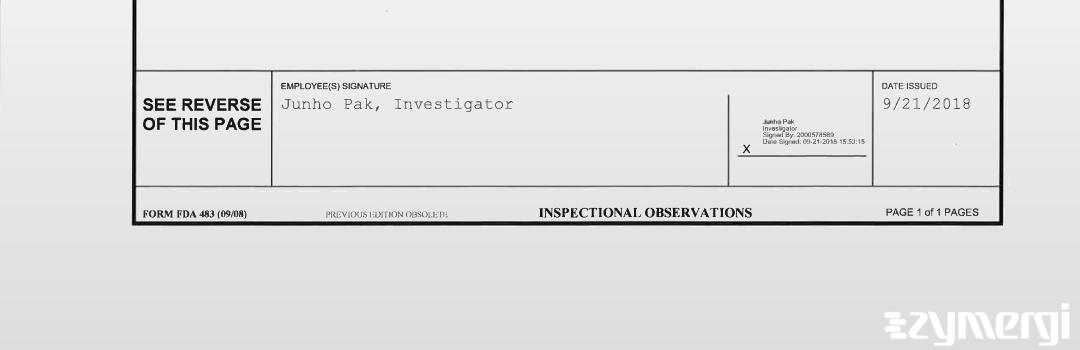 Junho Pak FDA Investigator Anastasia I. Offordile FDA Investigator 