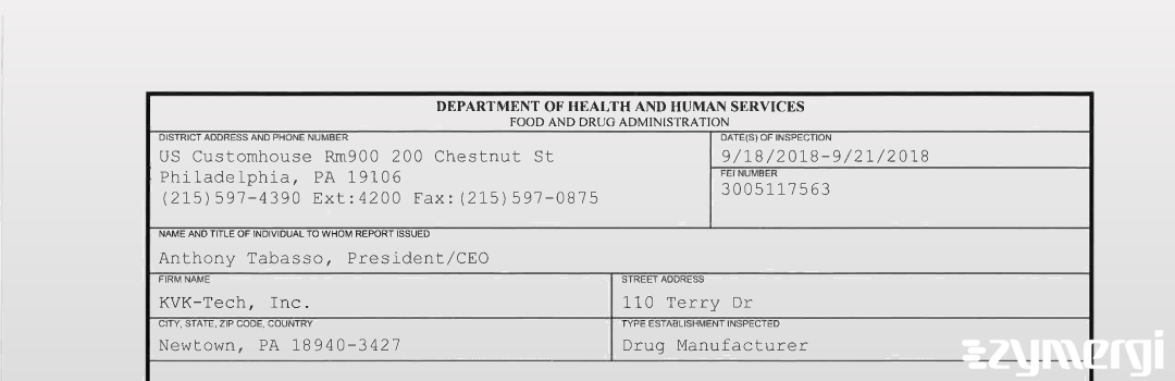 FDANews 483 KVK-Tech, Inc. Sep 21 2018 top