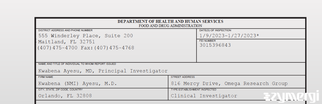 FDANews 483 Kwabena (NMI) Ayesu, M.D. Jan 27 2023 top