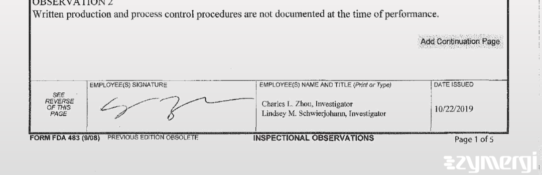 Charles L. Zhou FDA Investigator Lindsey S. Fleischman FDA Investigator 