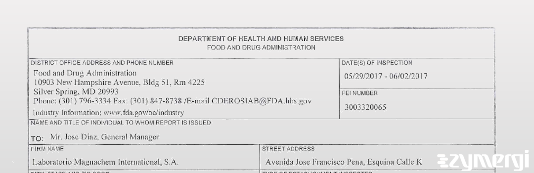 FDANews 483 Laboratorio Magnachem International, S.A. Jun 2 2017 top