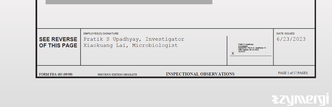 Pratik S. Upadhyay FDA Investigator Xiaokuang Lai FDA Investigator