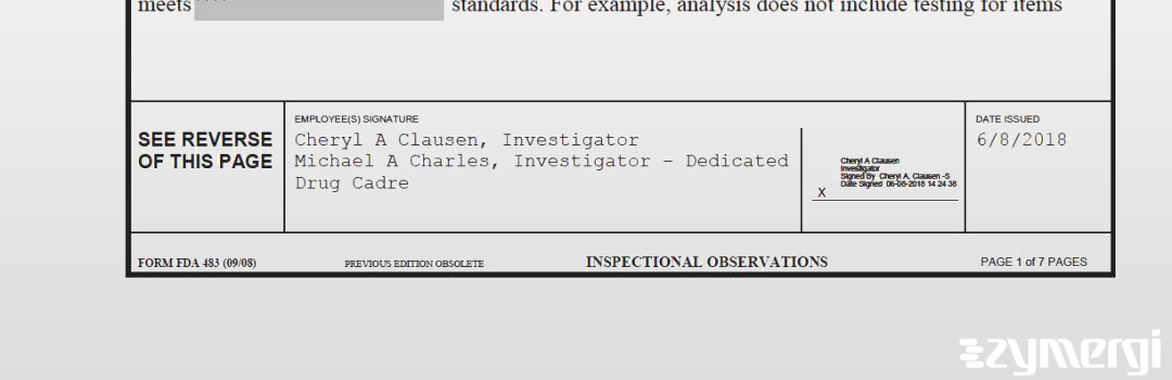 Michael A. Charles FDA Investigator Cheryl A. Clausen FDA Investigator 